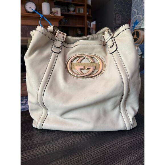 GUCCI Off-White Leather Britt Large Tote Bag - Picture 1 of 16